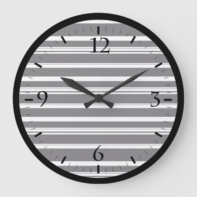 Grande Horloge Ronde Belles rayures blanches noires (Recto)