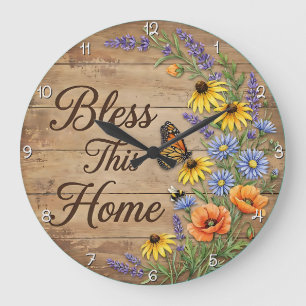 Grande Horloge Ronde Bénissez Cette Maison Papillon de Prairie