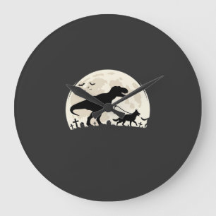 Grande Horloge Ronde Berger Allemand Halloween Dinosaure Silhouette Lun
