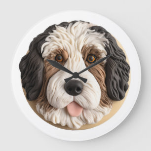 Grande Horloge Ronde Bernedoodle Chien Inspiré 3D