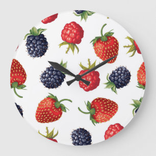 Grande Horloge Ronde Berries réalistes Délicieux Motif sans couture