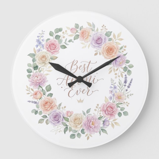 Grande Horloge Ronde Best Ammi Ever Pastel Rose Peony Lavender Floral W (Recto)