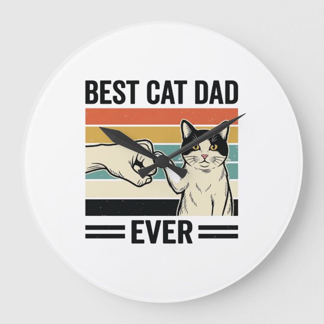 Grande Horloge Ronde Best Cat Dad Ever Retro Cat Fist Bump Shirt_1 (Recto)