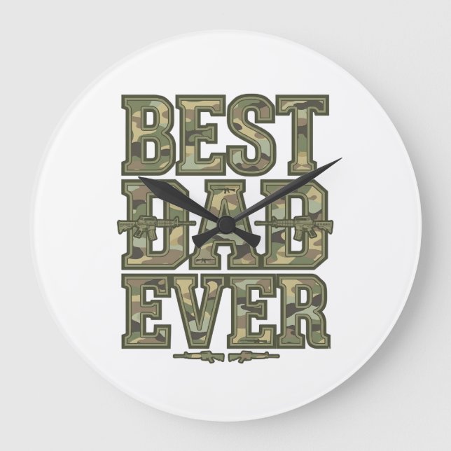 Grande Horloge Ronde Best Dad Ever Camo Vintage Engraving Design_1 (Recto)