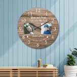 Grande Horloge Ronde Best Nana And Papa Grandkids 2 Photo Collage Wood<br><div class="desc">Cadeau de grand-parents unique pour Noël - horloge photo personnalisée avec photo petits-enfants,  nom et message.</div>
