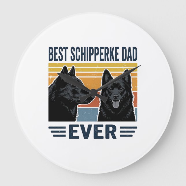 Grande Horloge Ronde Best Schipperke Dad Ever Retro Dog Vector Design_1 (Recto)