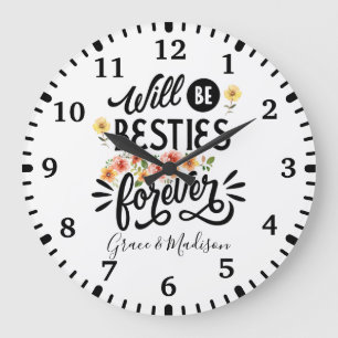 Grande Horloge Ronde Besties pour la vie BFF Friends Forever Cadeau
