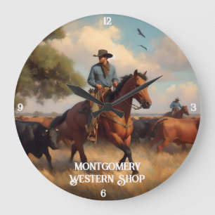 Grande Horloge Ronde Bétail d'élevage de cowboys à cheval
