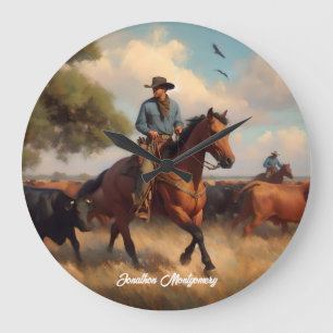 Grande Horloge Ronde Bétail d'élevage de cowboys à cheval