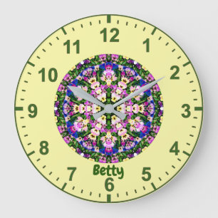 Grande Horloge Ronde BETTY WOW ! Panneaux miniatures multicolores Jaune