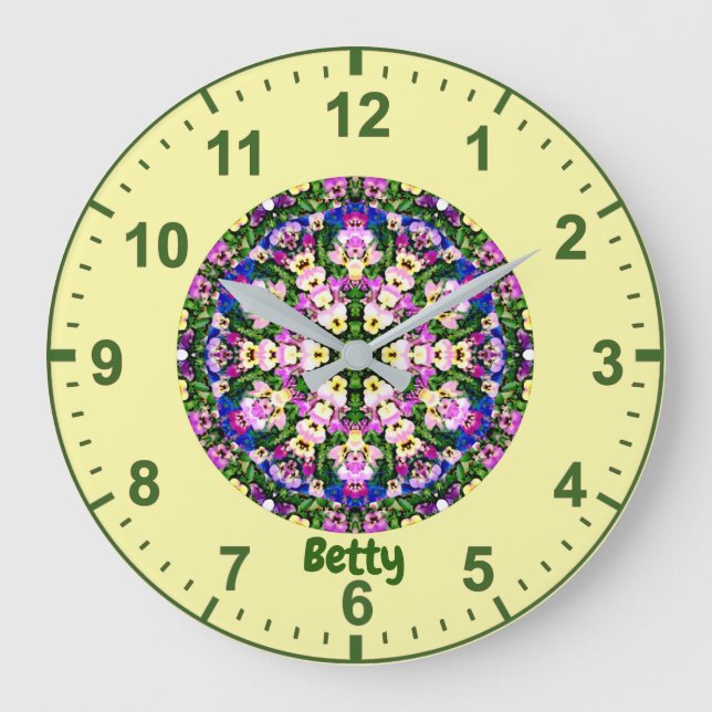 Grande Horloge Ronde BETTY WOW ! Panneaux miniatures multicolores Jaune (Recto)
