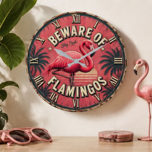 Grande Horloge Ronde Beware of Flamingos (Créateur téléchargé)