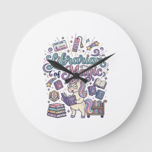 Grande Horloge Ronde Bibliothécaire Licorne de Vêtements Imprimés Magiq