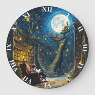 Grande Horloge Ronde Bibliothèque d'arbre de garçon mignonne Imaginaire