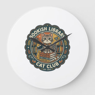 Grande Horloge Ronde Bibliothèque livresque Chat POD Vector Art - Bibli