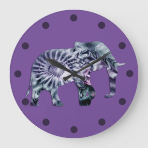 Grande Horloge Ronde Bien-être animal - Silhouette éléphante Fractale 2