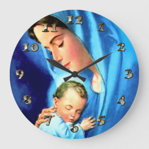 Grande Horloge Ronde Bienheureuse Vierge Marie avec Bébé Jésus
