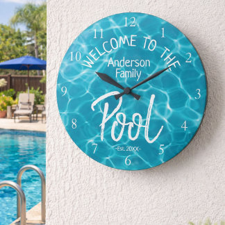 Grande Horloge Ronde Bienvenue à la piscine familiale Personalized Aqua
