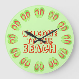 Grande Horloge Ronde Bienvenue au Beach Green Flip Flops Vacation