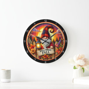 Grande Horloge Ronde Bienvenue Gnome d'automne