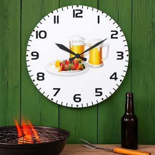 Grande Horloge Ronde Bière Et Barbecue