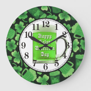 Grande Horloge Ronde Bières shamrocks et vertes