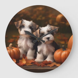 Grande Horloge Ronde Biewer Terrier Chiot Automne Citrouille délice