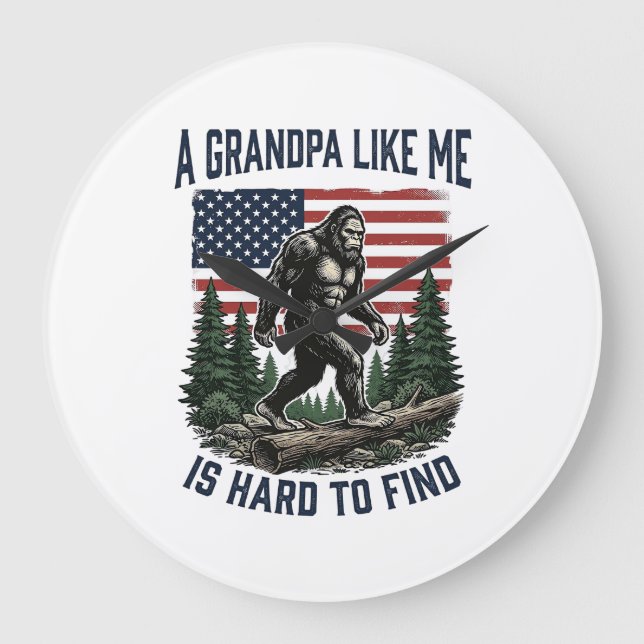Grande Horloge Ronde Bigfoot Grandpa Vintage American Flag Shirt Design (Recto)