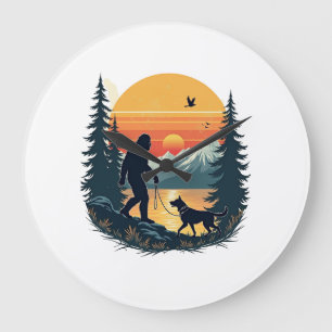 Grande Horloge Ronde Bigfoot Vintage Marche Chien Montagne Coucher de s
