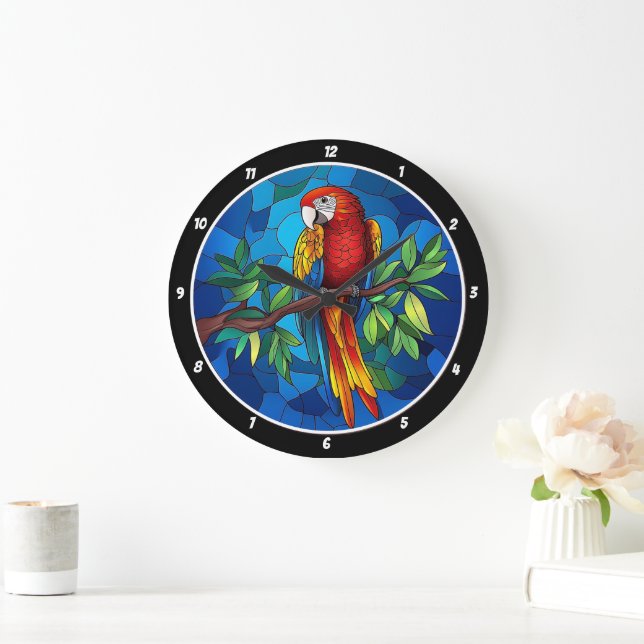 Grande Horloge Ronde Bijou de la jungle vibrante" - Parrot de verre ten (Maison)