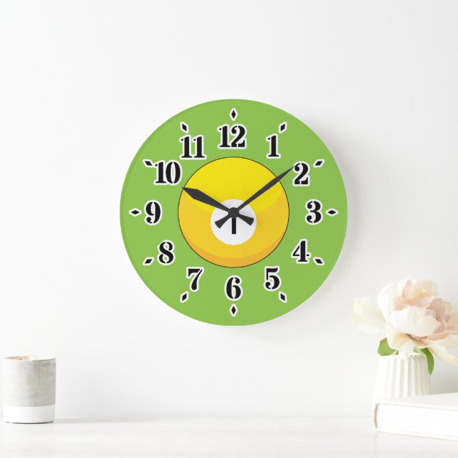 Grande Horloge Ronde Billard jaune numéro un (Maison)