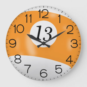 Grande Horloge Ronde Billard orange et blanc #13 Ball