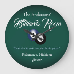 Grande Horloge Ronde Billard personnalisable Pool Table Room Pub Bar