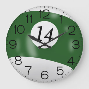 Grande Horloge Ronde Billard vert et blanc #14 Ball