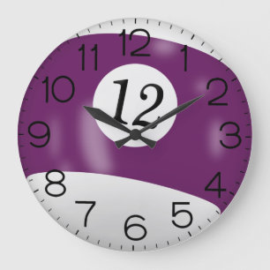 Grande Horloge Ronde Billard violet et blanc #12 Ball