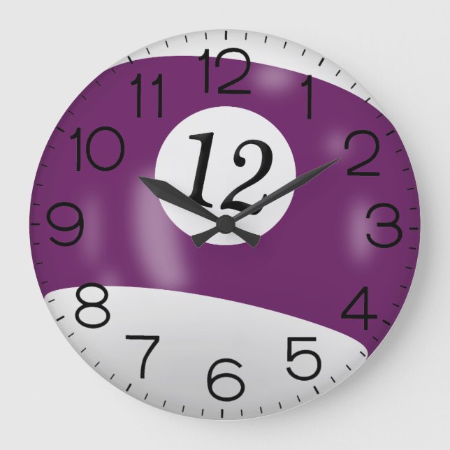Grande Horloge Ronde Billard violet et blanc #12 Ball (Recto)