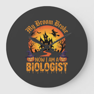 Grande Horloge Ronde Biologiste d'Halloween Sorcière Maison Hantée Citr
