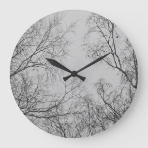 Grande Horloge Ronde Birch d'hiver nordique avec Tit Birds photo
