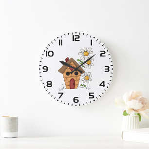 Grande Horloge Ronde Birdhouse Et Fleurs