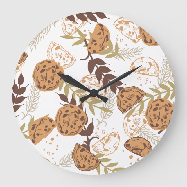 Grande Horloge Ronde biscuits à puce chocolat motif blanc ver (Recto)