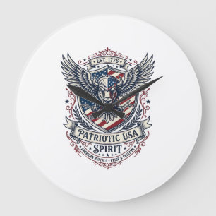 Grande Horloge Ronde Bison Aigle Patriotique Crête Animal Hybride Patri