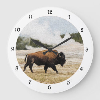 Grande Horloge Ronde Bison et Old Faithful Wall Clock