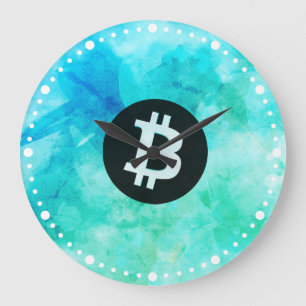 Grande Horloge Ronde Bitcoin Aquarelle (Style 3 - Vie de plage)
