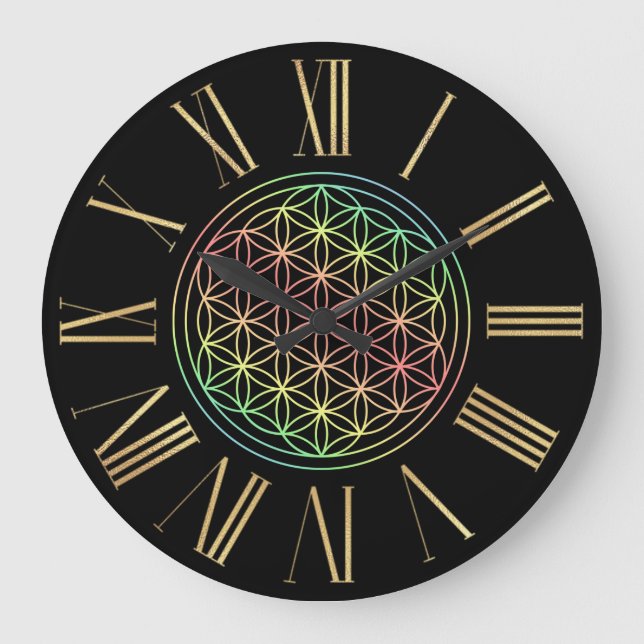 Grande Horloge Ronde Black and Gold Rainbow Flower of Life (Recto)