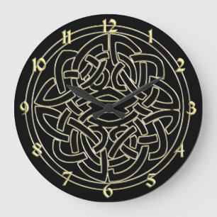 Grande Horloge Ronde Black and Metallic Gold Celtic Knot Clock