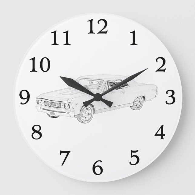 Grande Horloge Ronde Black and White 1967 Chevy Chevelle Muscle Car (Recto)