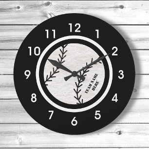 Grande Horloge Ronde Black and White Baseball Acrylique Wall Clock