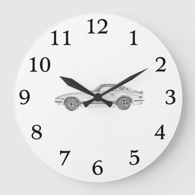Grande Horloge Ronde Black and White Datsun 240Z Pencil Style Drawing (Recto)