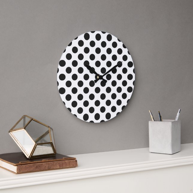 Grande Horloge Ronde Black and White Polka Dots (Bureau)