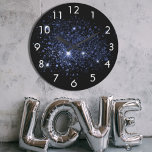 Grande Horloge Ronde Black blue glitter dust<br><div class="desc">A chic black background,  decorated with blue faux glitter dust. White numbers.</div>